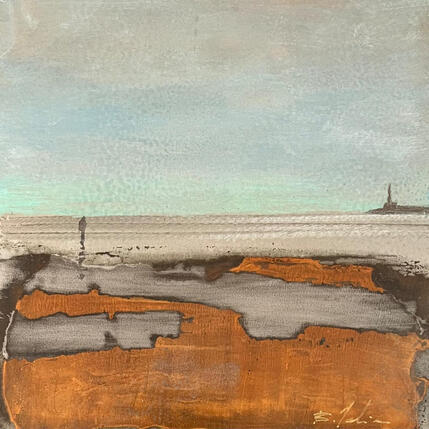 Gemälde La jetée von Mahieu Bertrand | Gemälde Figurativ Metall Landschaften, Pop-Ikonen