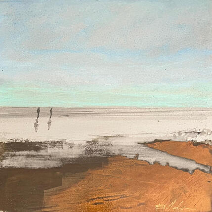 Gemälde Couple plage des 3 digues von Mahieu Bertrand | Gemälde Figurativ Metall Landschaften
