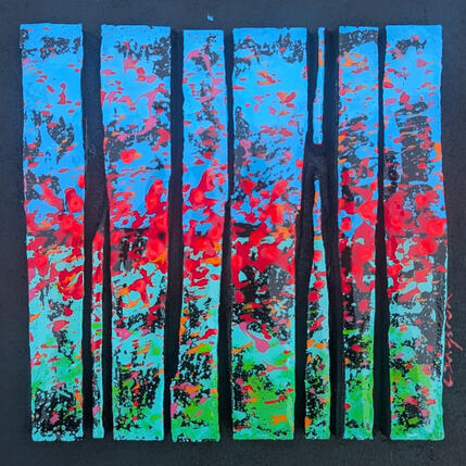 Gemälde Bc8 prairie rouge bleu vert von Langeron Luc | Gemälde Materialismus Acryl, Harz, Holz Pop-Ikonen