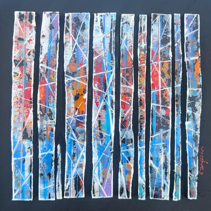 Gemälde Bc10 street bleu orange ligne blanc von Langeron Luc | Gemälde Materialismus Acryl, Harz, Holz