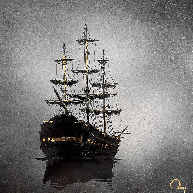 Painting Voyages by Rey Julien | Painting Figurative Gold leaf