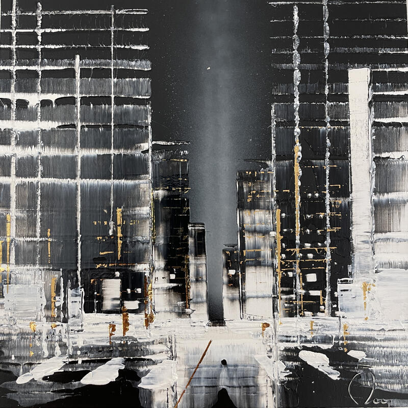 Painting Night Walk by Rey Julien | Painting Figurative Gold leaf