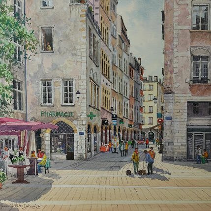 Gemälde Lyon la vieille ville von Decoudun Jean charles | Gemälde Figurativ Aquarell Urban