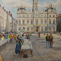 Gemälde Lyon, l'hôtel de ville von Decoudun Jean charles | Gemälde Figurativ Aquarell Urban