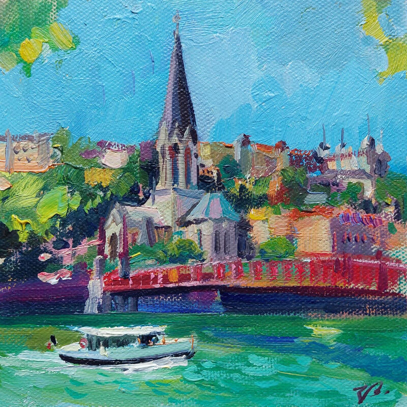 Peinture Summer on the Saône par Valeeva Katharina | Tableau Impressionnisme Paysages Huile