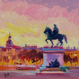 Painting Golden Evening in Lyon  by Valeeva Katharina  | Painting Impressionism Oil Architecture, Landscapes, Urban