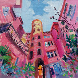 Painting The Pink Streets of Lyon  by Valeeva Katharina  | Painting Impressionism Oil Architecture, Landscapes, Urban