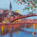 Painting The Red Bridge in Lyon by Valeeva Katharina  | Painting Impressionism Landscapes Architecture Oil