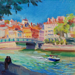 Painting A Summer Day in Lyon by Valeeva Katharina  | Painting Impressionism Oil Architecture, Landscapes, Urban
