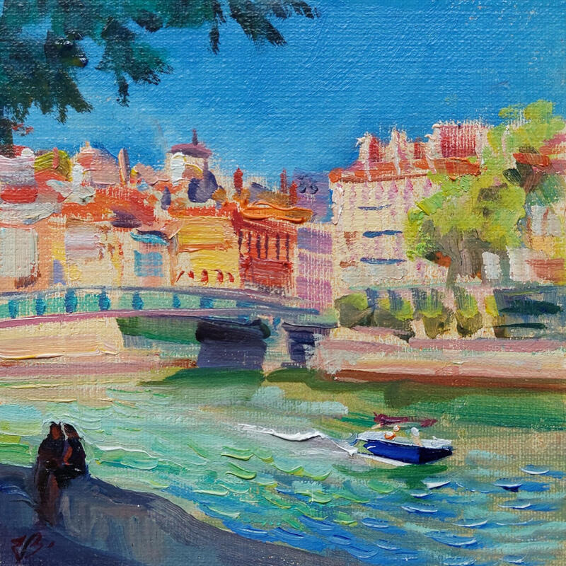 Painting A Summer Day in Lyon by Valeeva Katharina  | Painting Impressionism Landscapes Urban Architecture Oil