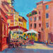 Peinture A Sunny Café in Lyon par Valeeva Katharina | Tableau Impressionnisme Paysages Urbain Architecture Huile