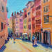 Peinture Sunlit Streets of Old Lyon par Valeeva Katharina  | Tableau Impressionnisme Paysages Urbain Architecture Huile
