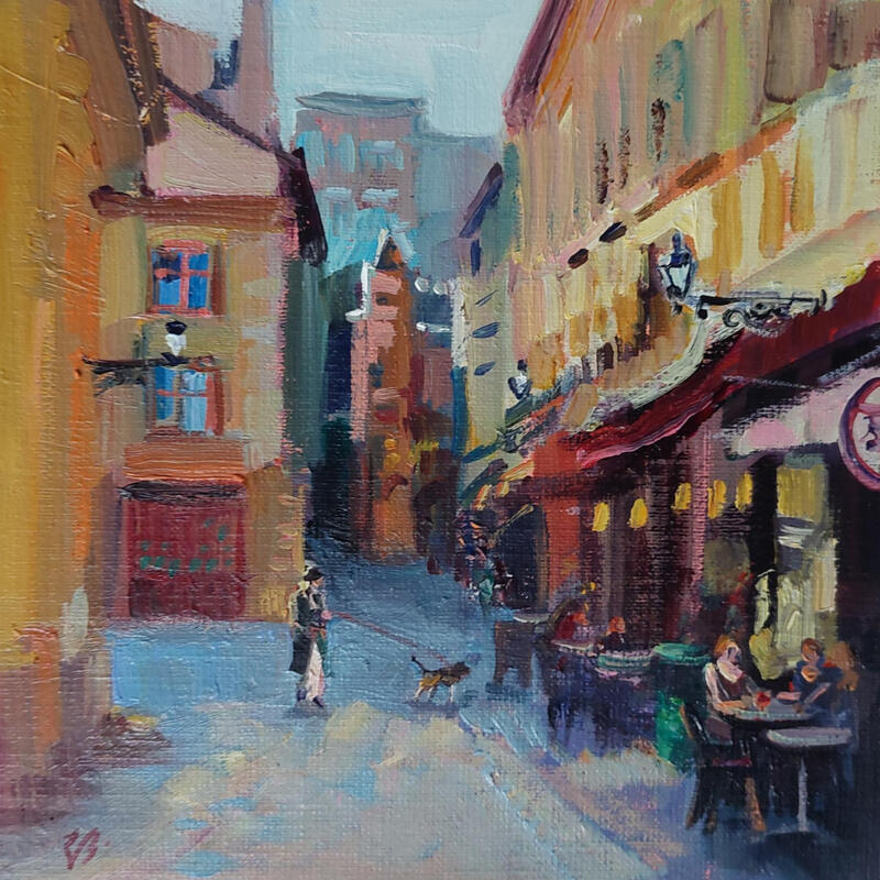 Peinture An Afternoon in Old Lyon par Valeeva Katharina | Tableau Impressionnisme Paysages Urbain Architecture Huile
