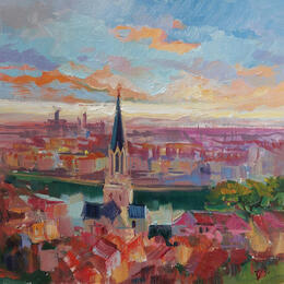 Peinture Sunset Over the Saône par Valeeva Katharina  | Tableau
