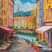 Peinture Sunlit Terraces by the Saône par Valeeva Katharina | Tableau Impressionnisme Paysages Urbain Architecture Huile
