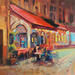 Peinture Beneath the Red Awning par Valeeva Katharina | Tableau Impressionnisme Paysages Urbain Architecture Huile