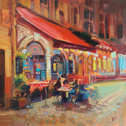 Painting Beneath the Red Awning by Valeeva Katharina  | Painting