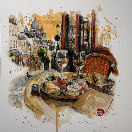 Painting Un apéritif à Montmartre  by Flament Audrey | Painting