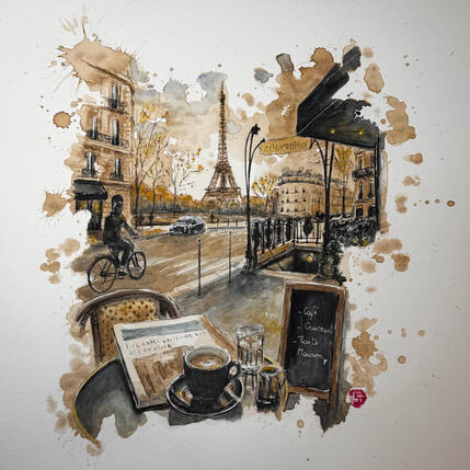 Painting Paris au bout de la tasse by Flament Audrey | Painting