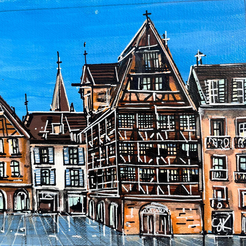 Painting Vue sur la place de la Cathédrale de Strasbourg by Touras Sophie-Kim | Painting Realism Still-life Oil