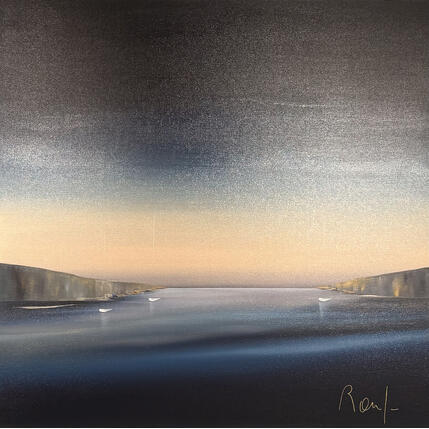 Peinture 100x100 evasion marine 98 par Roussel Marie-Ange et Fanny | Tableau Figuratif Huile Marine, Minimaliste