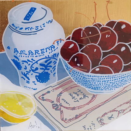 Painting Alphonse avait reçu ses cerises by Auriol Philippe | Painting Figurative Acrylic, Plexiglass, Posca Still-life