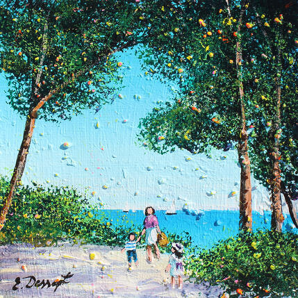 Peinture La plage avec maman par Dessapt Elika | Tableau