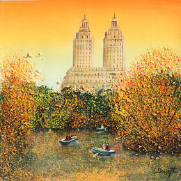 Gemälde Coucher de soleil à Central Park von Dessapt Elika | Gemälde Impressionismus Acryl, Sand