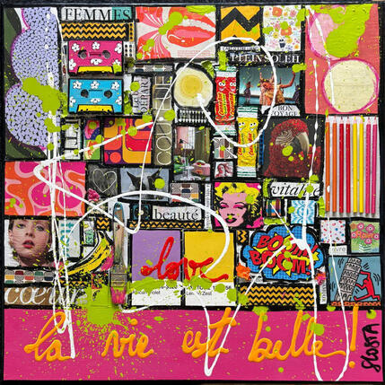 Painting La vie est belle by Costa Sophie | Painting Pop-art Acrylic, Gluing, Upcycling