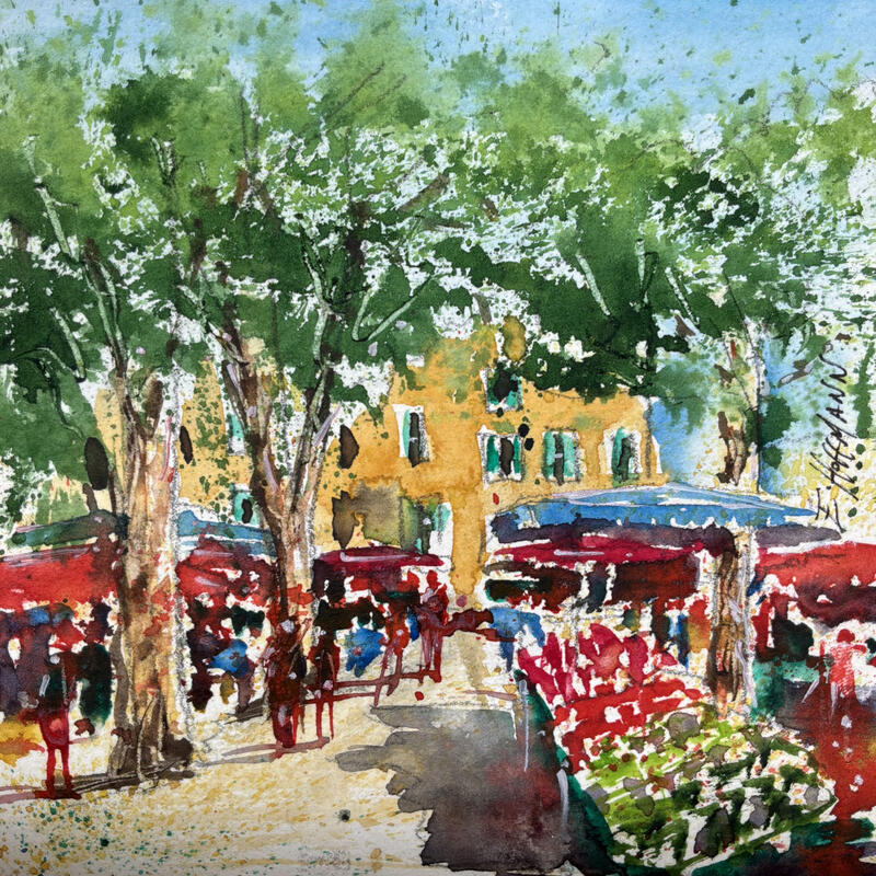 Painting Toulon le marché by Hoffmann Elisabeth | Painting Figurative Urban Watercolor