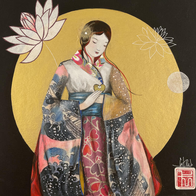 Gemälde YUNA von Rebeyre Catherine | Gemälde Naive Kunst Acryl