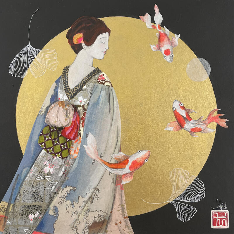 Painting NISHIKIGOI by Rebeyre Catherine | Painting Naive art Acrylic