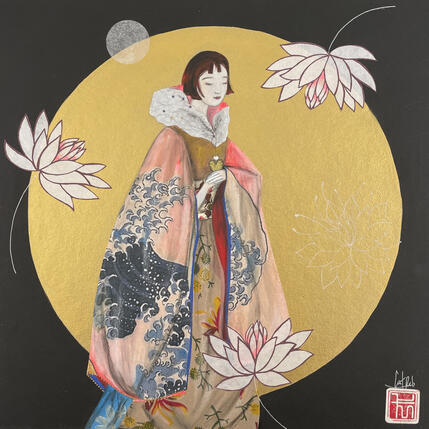Painting HOKUSAI by Rebeyre Catherine | Painting Naive art Acrylic
