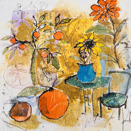 Painting Orange et tournesol by Colombo Cécile | Painting
