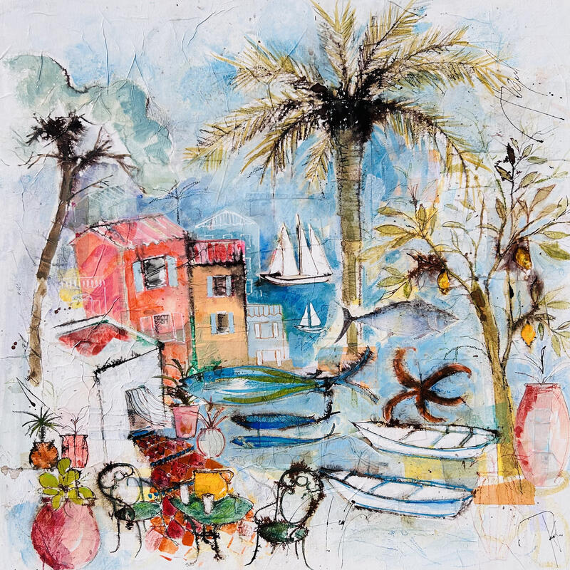 Painting Changer de rythme  by Colombo Cécile | Painting Naive art Landscapes Nature Watercolor Acrylic Gluing Ink Pastel