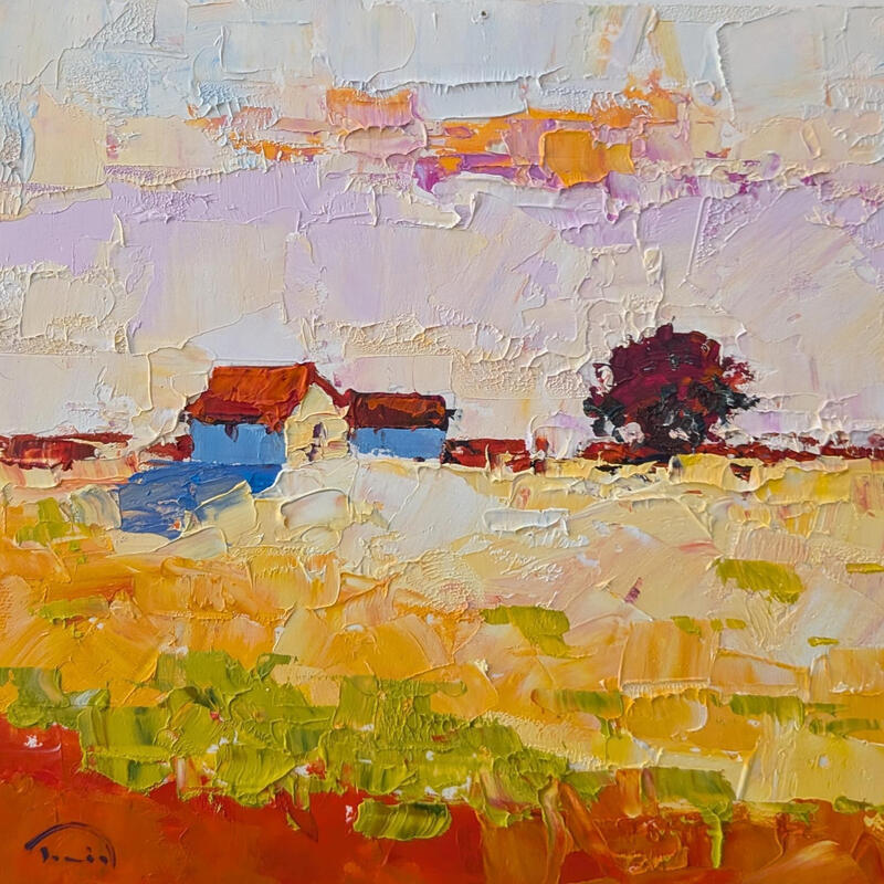 Peinture El prat carabassa par Tomàs | Tableau Impressionnisme Paysages Huile