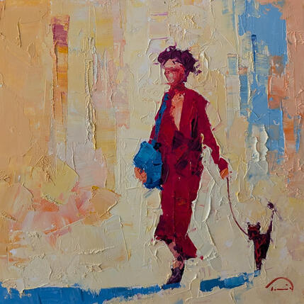 Peinture El vestit vermell par Tomàs | Tableau Impressionnisme Huile Portraits