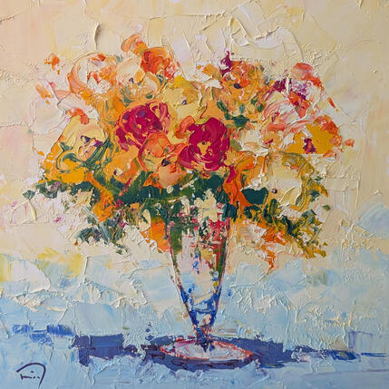 Peinture Flors amb copa par Tomàs | Tableau Impressionnisme Huile Natures mortes
