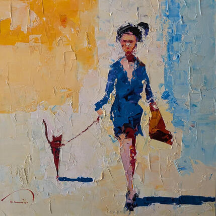 Peinture La robe bleue par Tomàs | Tableau Impressionnisme Huile Portraits