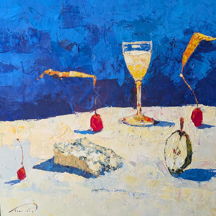 Peinture Roquefort amb cireres par Tomàs | Tableau Impressionnisme Huile Natures mortes