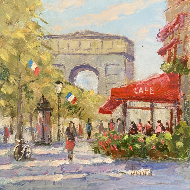 Painting Le cycliste du café de Flore by Dontu Grigore | Painting Figurative Urban Oil