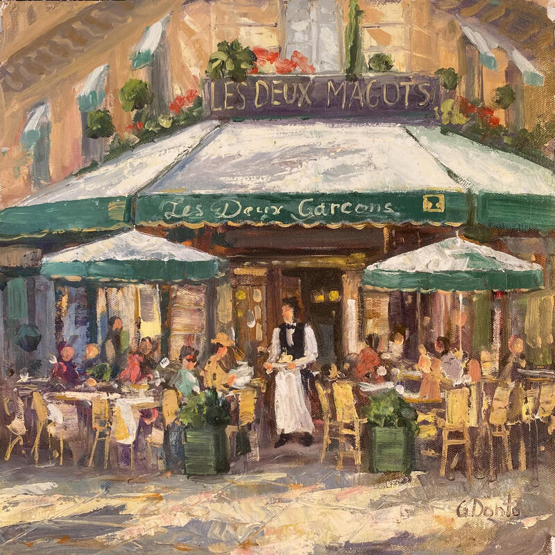 Painting Le Café les deux magots by Dontu Grigore | Painting Figurative Urban Oil