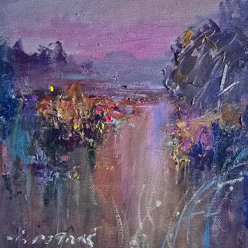 Painting Pink twilight by Petras Ivica | Painting Figurative Landscapes Oil