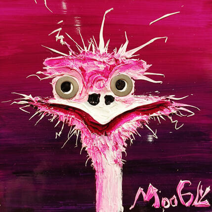 Gemälde Optimistus von Moogly | Gemälde Art brut Acryl, Harz, Pigmente Pop-Ikonen, Tiere