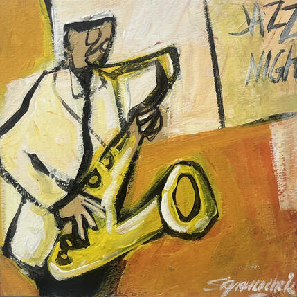 Painting Sax by Signamarcheix Bernard | Painting Naive art Acrylic, Ink, Pastel