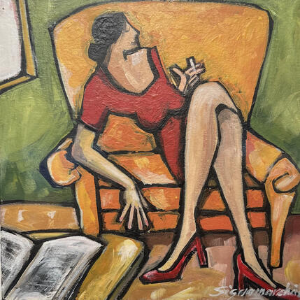 Painting Entre deux chapitres by Signamarcheix Bernard | Painting Naive art Acrylic, Ink, Pastel Pop icons
