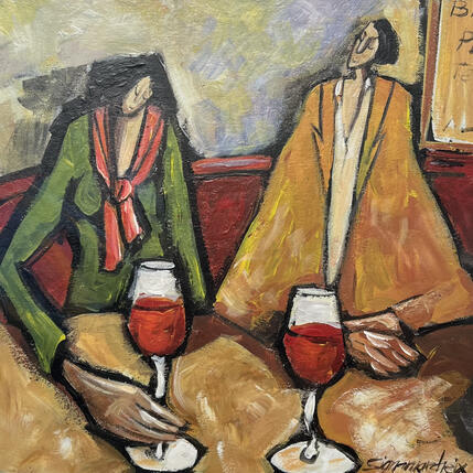 Painting Le bar à vins by Signamarcheix Bernard | Painting Naive art Acrylic, Ink, Pastel