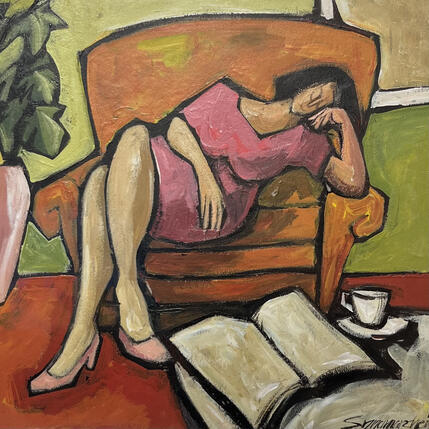 Painting Café goncourt by Signamarcheix Bernard | Painting Naive art Acrylic, Ink, Pastel