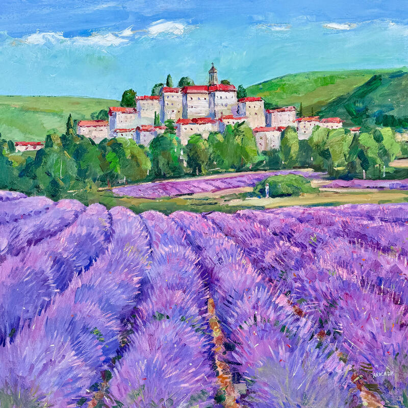 Painting Champs de lavandes by Arkady | Painting Figurative Oil