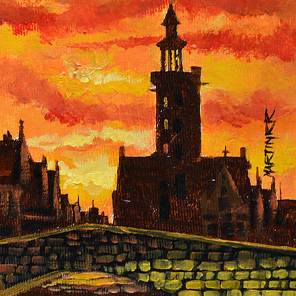 Painting Skies of Bruges by Rodriguez Rio Martin | Painting Figurative Oil Urban